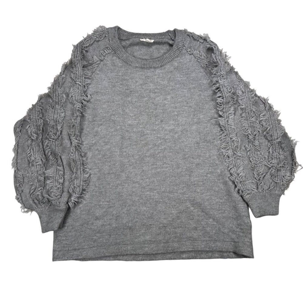 Cotton Bleu Large Women Sweater Gray Textured Unique Casual Party - Picture 1 of 6